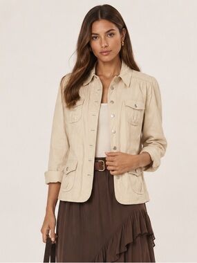 JMichaels Cream Leather Utility Jacket Safari Style suede Leather Coat